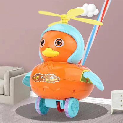 0-6 Years Old Toddler Hand Push Duck Toy - Safe ABS Material, Non-slip Wheels, Bell Rotor & Height Adjustment!