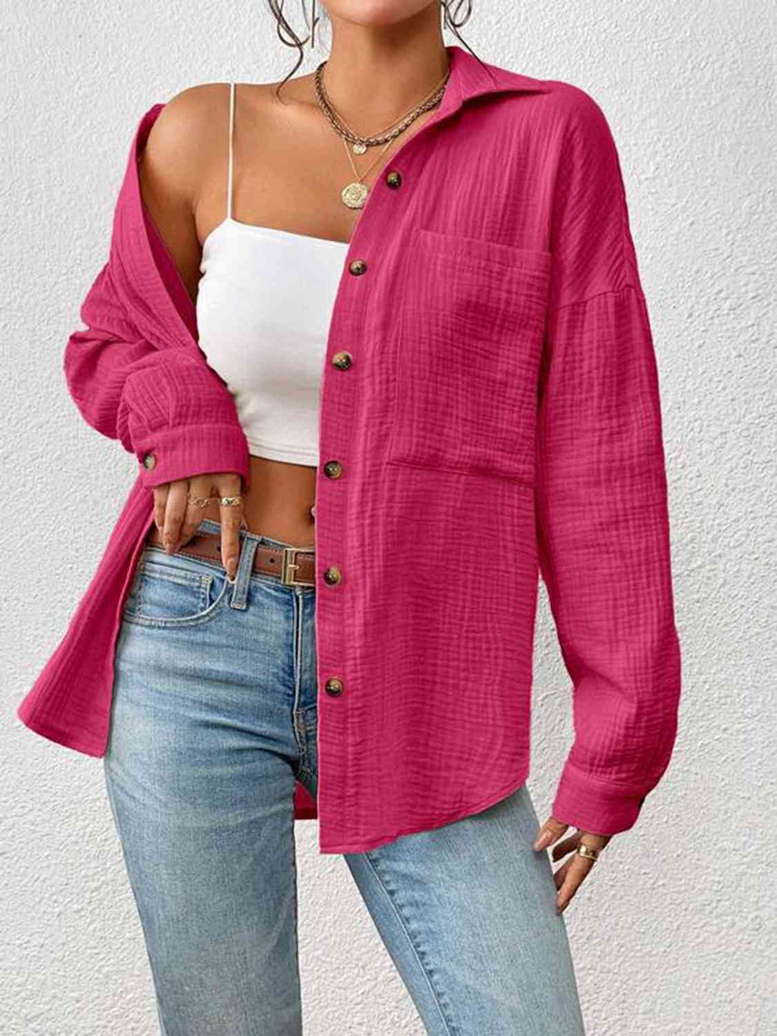 Textured Drop Shoulder Shirt Jacket