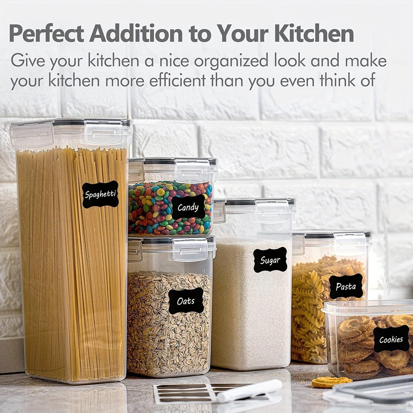 4/7pcs BPA Free Airtight Food Storage Containers Set,Plastic Kitchen Storage Canisters For Spaghetti,Flour,Sugar,Cereal, With Lables, Dishwasher Safe