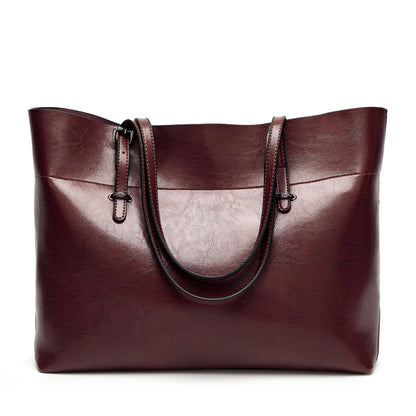 Women's Vintage Faux Leather Shoulder Bag - Large Capacity Tote Bag with Fixed Shoulder Strap