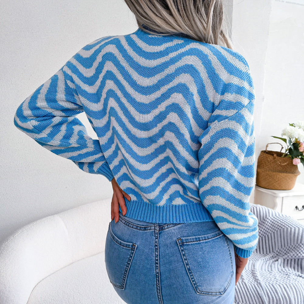 Wavy Stripe Dropped Shoulder Sweater