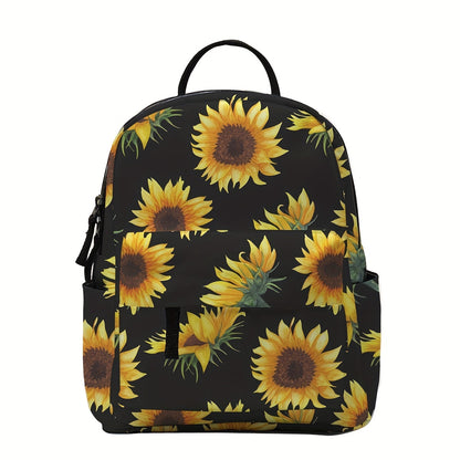 Sac à dos élégant avec fermeture éclair et imprimé tournesol – Parfait pour l'école et un usage quotidien. 