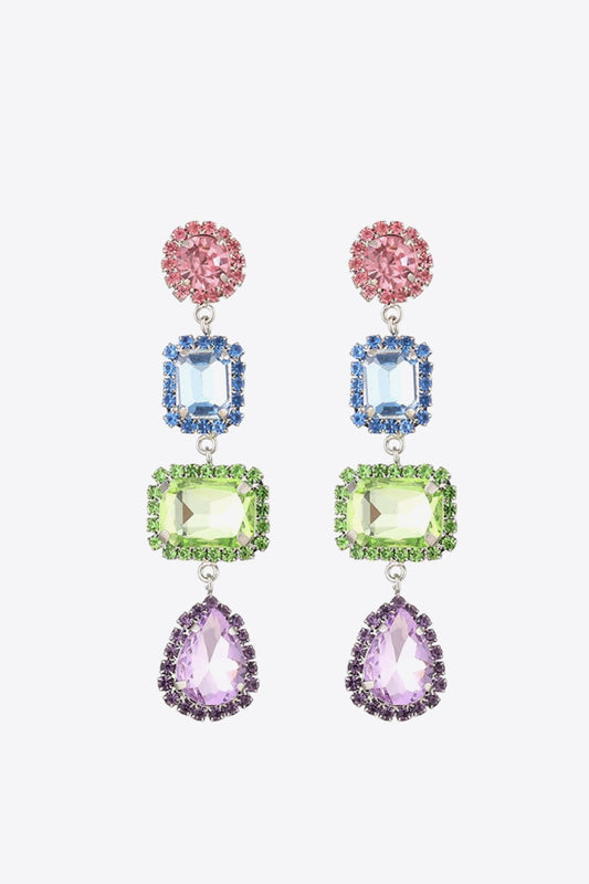 Boucles d'oreilles en cuivre et pierre de verre multicolore