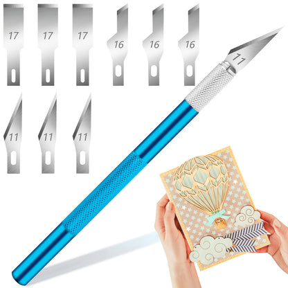 1pc Craft Knife With 9PCS Exacto Knife Blades Refills (#11, 16, 17), Exacto Knife And Extra Blades For Beginners, Precision Hobby Knife For Carving Fondant, Scrapbooking, Stencils