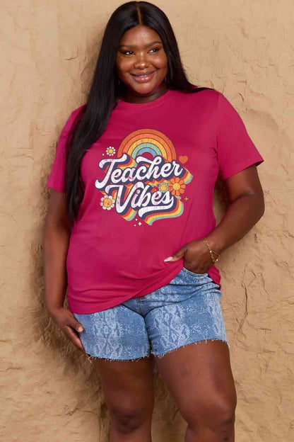 Simply Love Full Size TEACHER VIBES Graphic Cotton T-Shirt