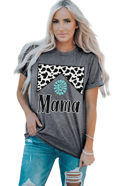 MAMA Graphic T-shirt à manches retroussées et col rond