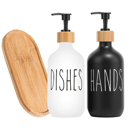 2 pcs Farmhouse Hand and Dish Soap Dispenser Set - Refillable Liquid Soap Dispenser with Pump for Kitchen - Convenient and Eco-Friendly