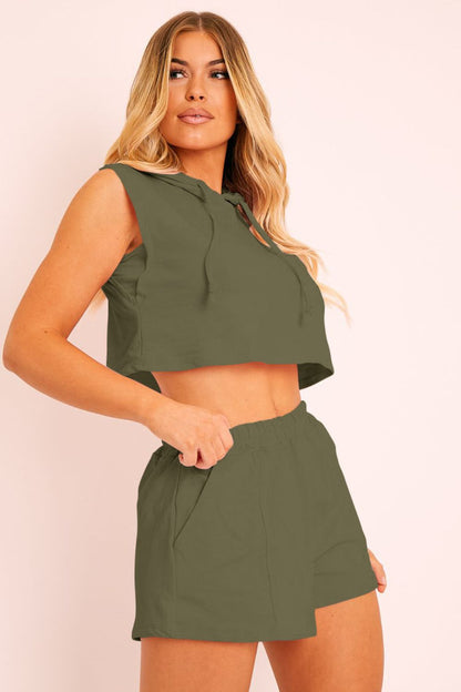 Hooded Crop Top & Pocketed Shorts Set