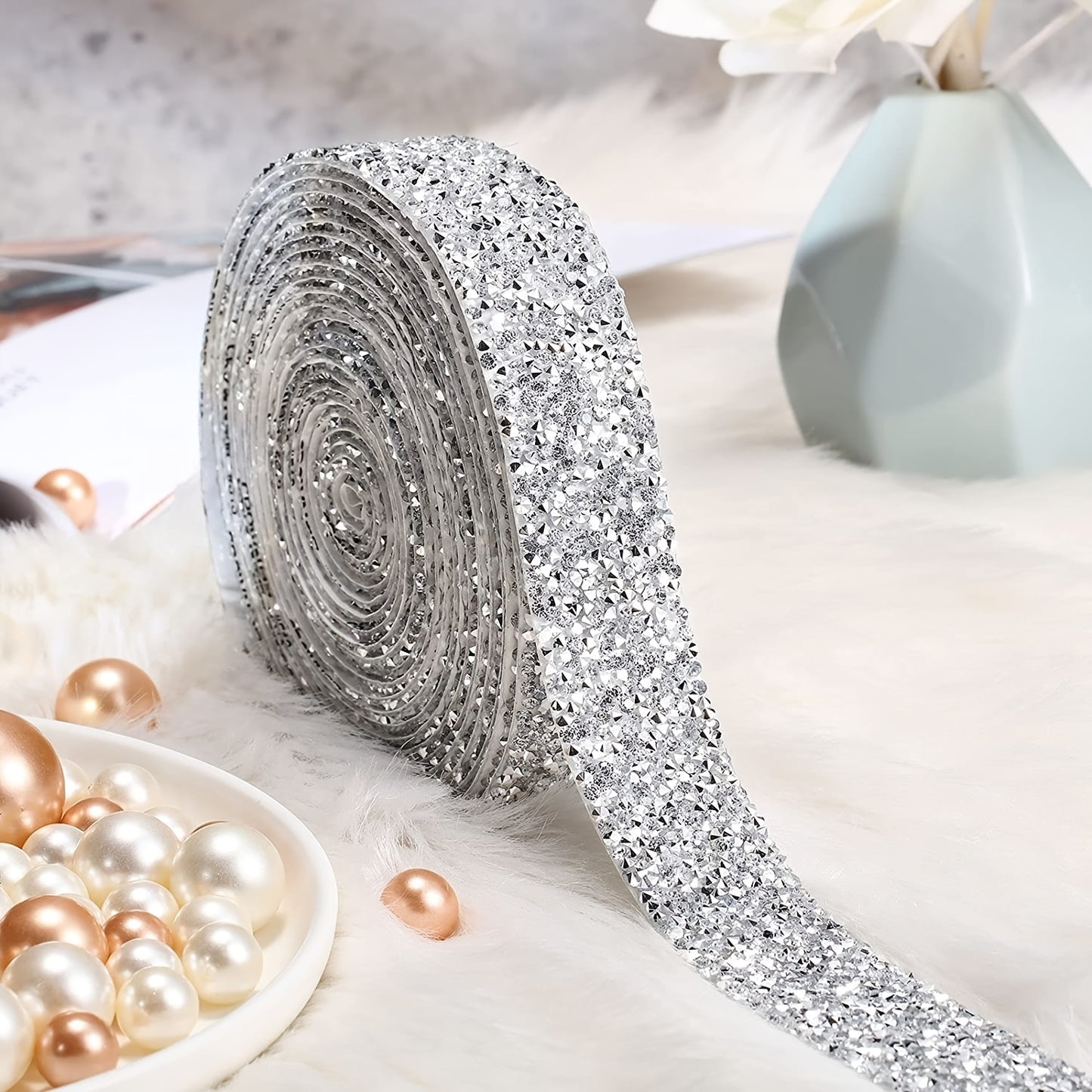 Sparkle Up Your Wedding, Party, Car, or Phone with 3 Yards of Self-Adhesive Rhinestone Ribbon!