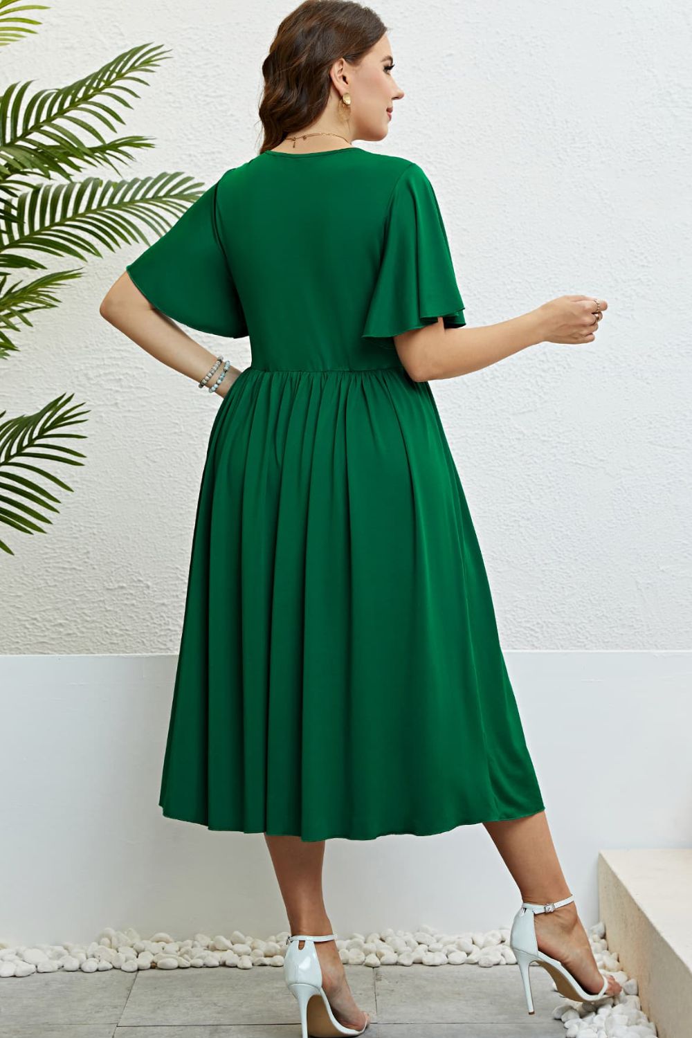 Flutter Sleeve Round Neck Dress