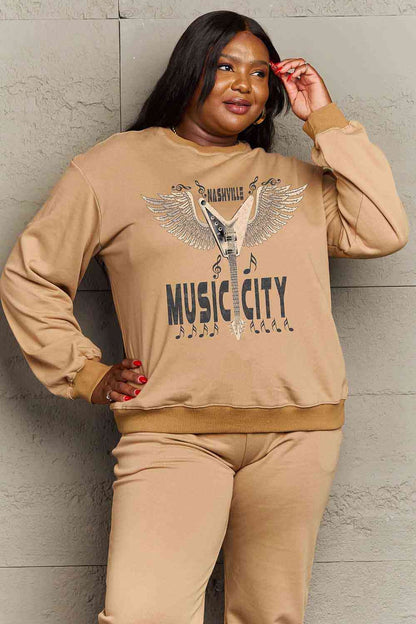 Simply Love Simply Love Full Size Round Neck Dropped Shoulder MUSIC CITY Graphic Sweatshirt