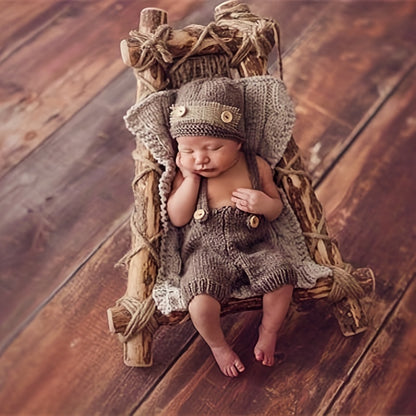 Adorable Newborn Baby Boy Crochet Photo Prop Set - Buttoned Hat, Pants, and Overalls for Memorable Photography Sessions