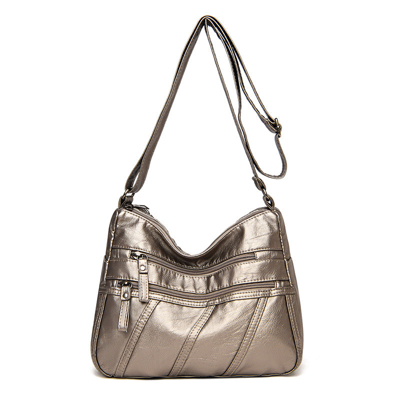 Stylish Striped Zipper Faux Leather Purse - Women's Solid Shoulder Bag with Large Capacity & Adjustable Straps