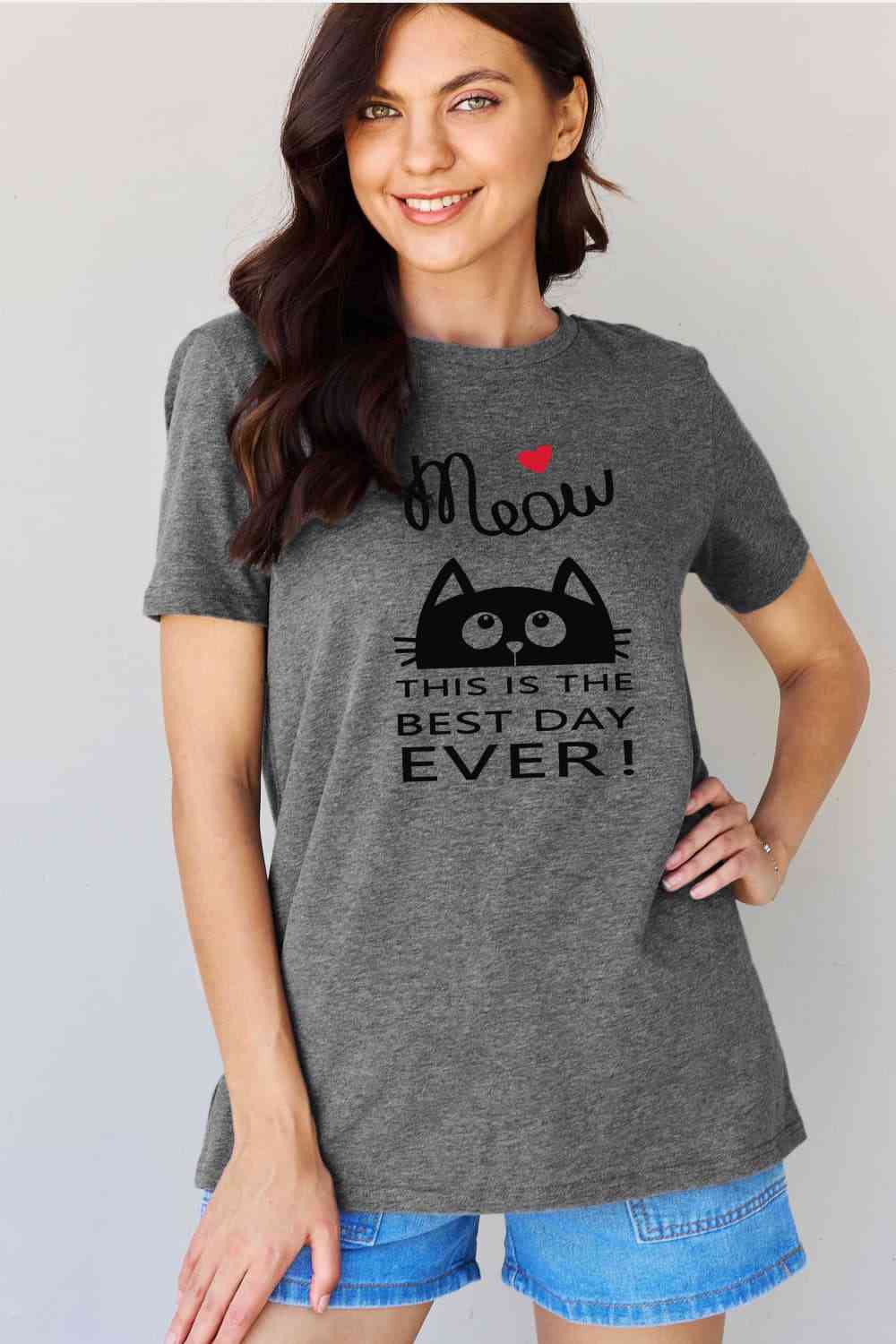 J'adore simplement MEOW en taille réelle, C'EST LE MEILLEUR JOUR DE JAMAIS ! T-shirt graphique en coton