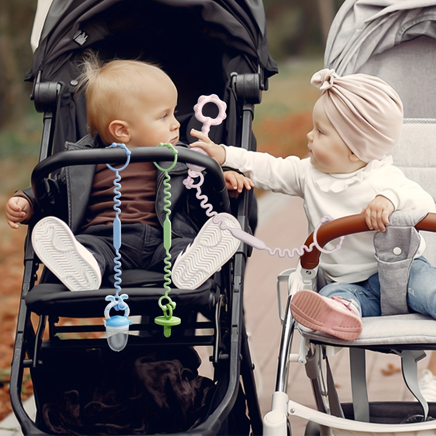 3pcs Silicone Adjustable Stroller Straps - Safely Hold Baby Toys, Sippy Cups & More - BPA Free & Highly Durable!