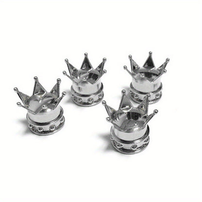 4pcs Creative Kings Crown Tyre Tire Wheel Valve Stem Caps - Car Bling Accessories for a Stylish Look!