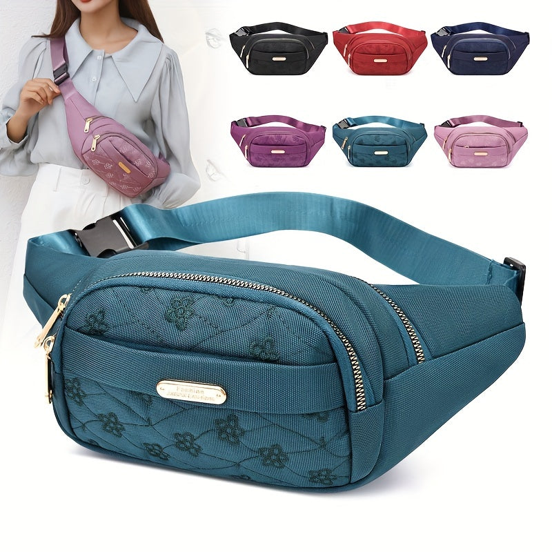 Stylish Embroidered Fanny Pack for Women - Multi-Zipper Nylon Crossbody Bag Ideal for Outdoor Sports