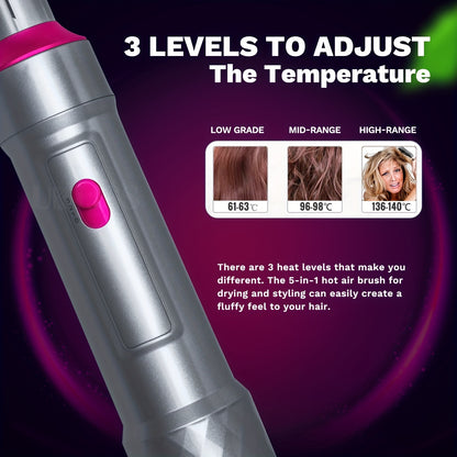 6-in-1 Hot Air Brush Set with Negative Ion Technology for Volumizing, Straightening, and Curling - Perfect for Women and Girls