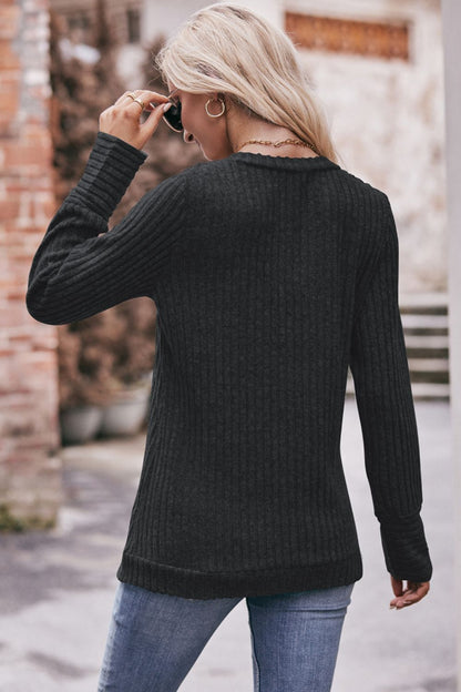 Double Take V-Neck Long Sleeve Ribbed Top