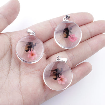 3pcs Clear Round Glass Dried Flower Pendant - Perfect for Butterfly Flower Necklace Making!