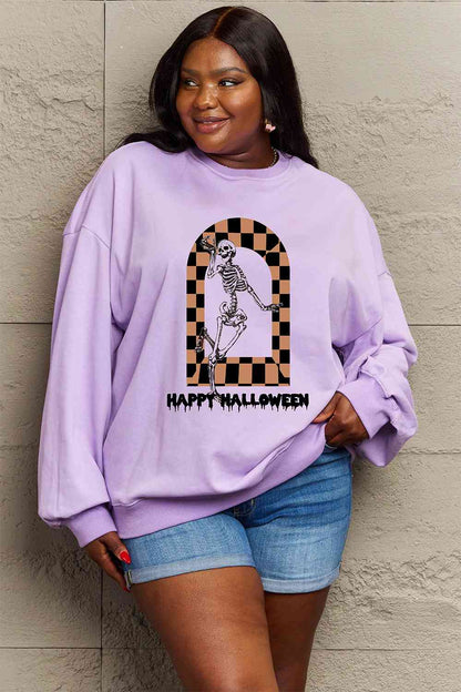 Simply Love Sweat-shirt graphique HAPPY HALLOWEEN pleine taille