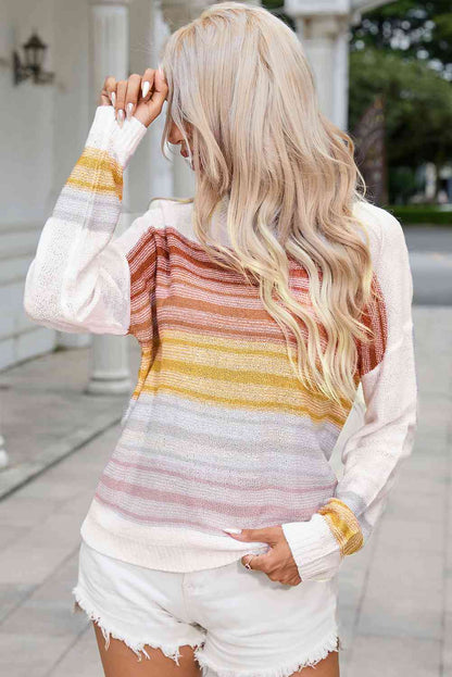 Round Neck Printed Dropped Shoulder Knit Top