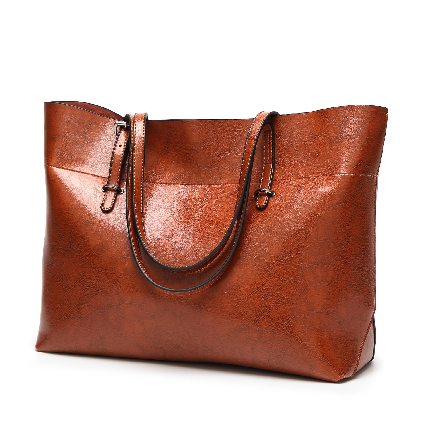 Women's Vintage Faux Leather Shoulder Bag - Large Capacity Tote Bag with Fixed Shoulder Strap