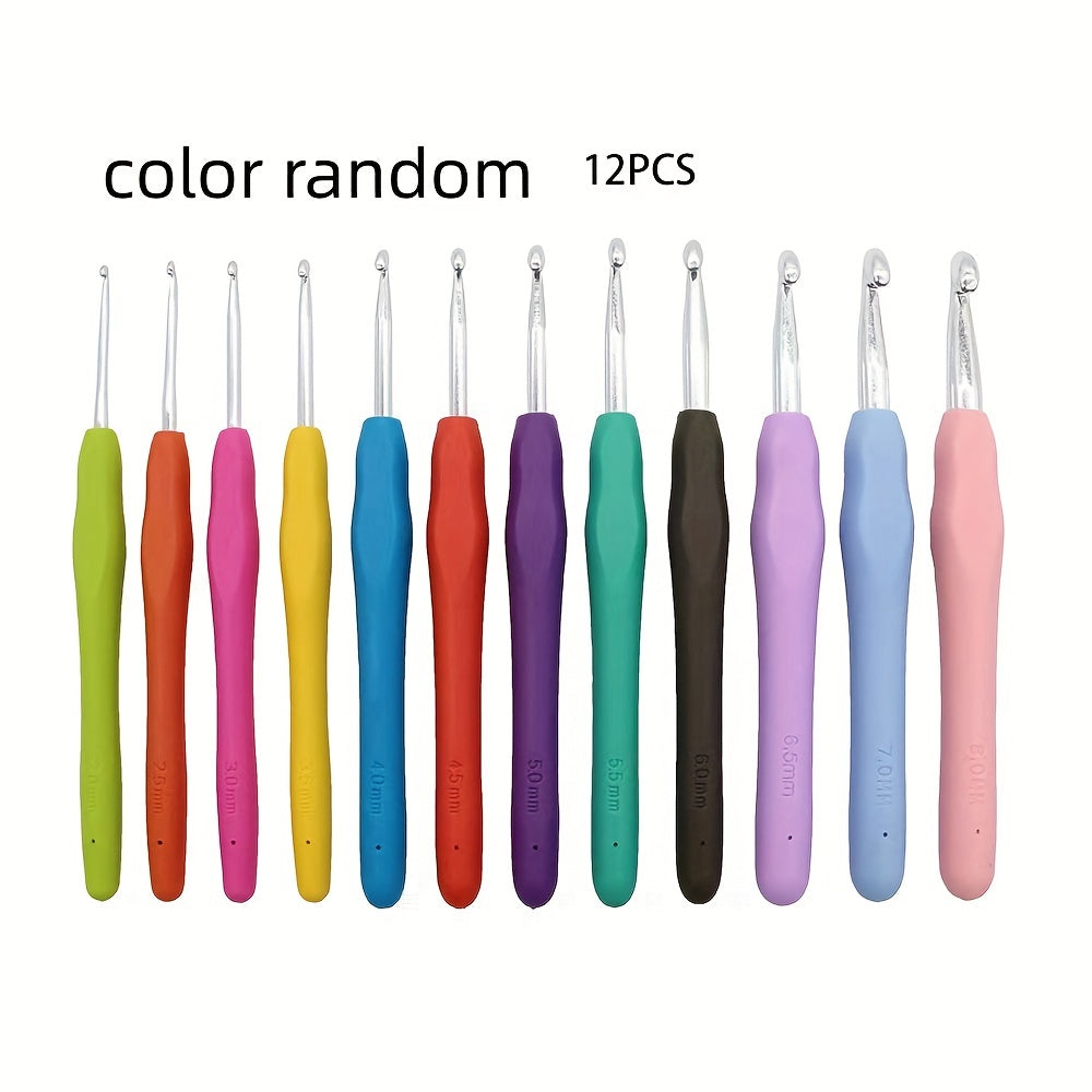 9/12/14pcs Crochet Hooks Set, Ergonomic Grip Colorful Soft Handles And Aluminum Crochet Hooks For Arthritis And Beginners, Random Colour