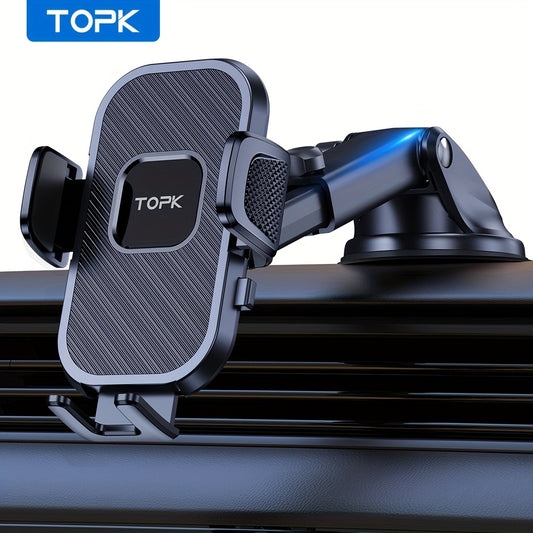 TOPK 2023 Upgraded Car Phone Holder Mount - Hands-Free Dashboard Windshield Mount for All Smartphones - Secure and Stable Grip - Easy Installation and Removal