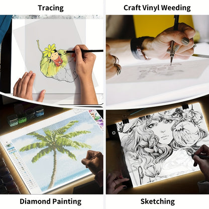 USB Powered LED Light Board for Diamond Painting Kits - Adjustable Brightness with Detachable Stand and Clips - Includes Diamond Painting Tools