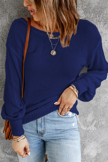 Tied Balloon Sleeve Round Neck Sweater