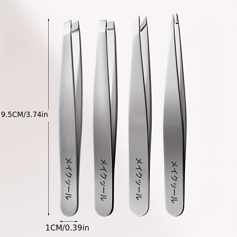 Tweezers Set, 4 Pcs Professional Stainless Steel Tweezers, Eyebrow Tweezer Set For Eyebrows, Facial Hair