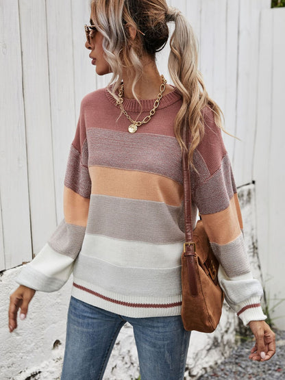 Striped Ribbed Trim Sweater