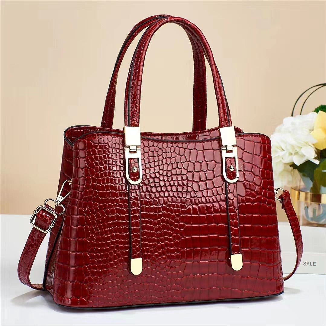 Women's Crocodile Embossed Shoulder Handbag - Stylish Solid Color Crossbody Purse With Removable Strap