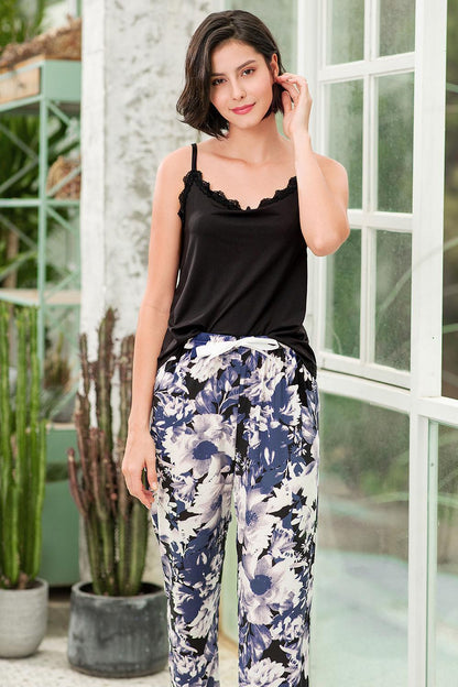 Lace Trim Cami and Floral Pants Lounge Set