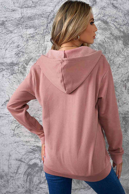 Half-Zip Drawstring Hoodie with Pockets