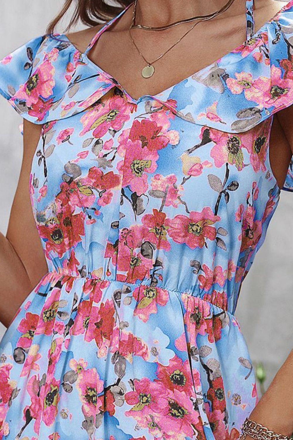 Floral Halter Neck Ruffle Hem Dress