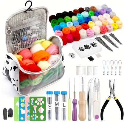 228pcs Needle Felting Kit Wool Felting Tools For Beginner 50 Colors Wool Roving Starter Felting Kit With Felting Needles Foam Mat Needle Felting Supplies Storage Bag For DIY Craft Making (random Colo