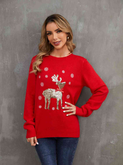 Sequin Reindeer Graphic Sweater