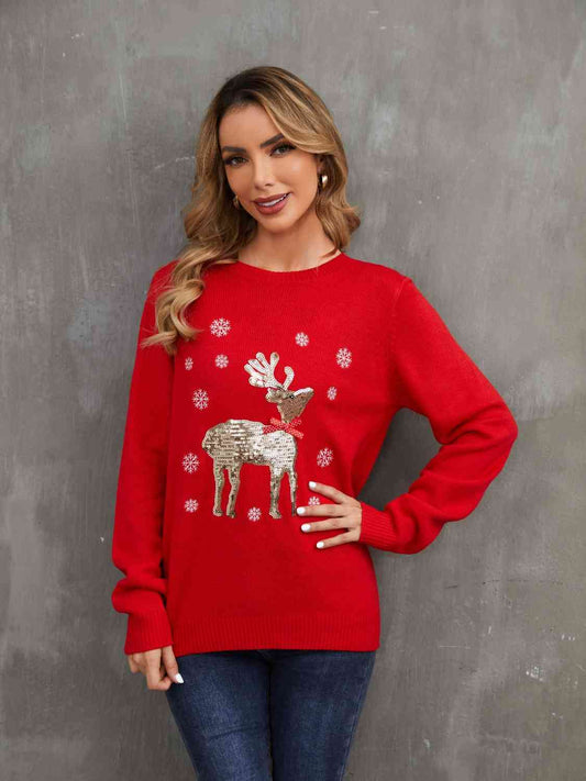 Sequin Reindeer Graphic Sweater