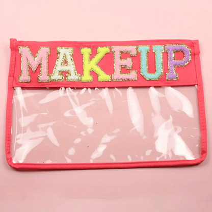 Waterproof PVC Zipper Toiletry Bag Transparent Chenille Letter Makeup Organizer Multipurpose Nylon Clear Travel Pouch Makeup Brush Bag For Women