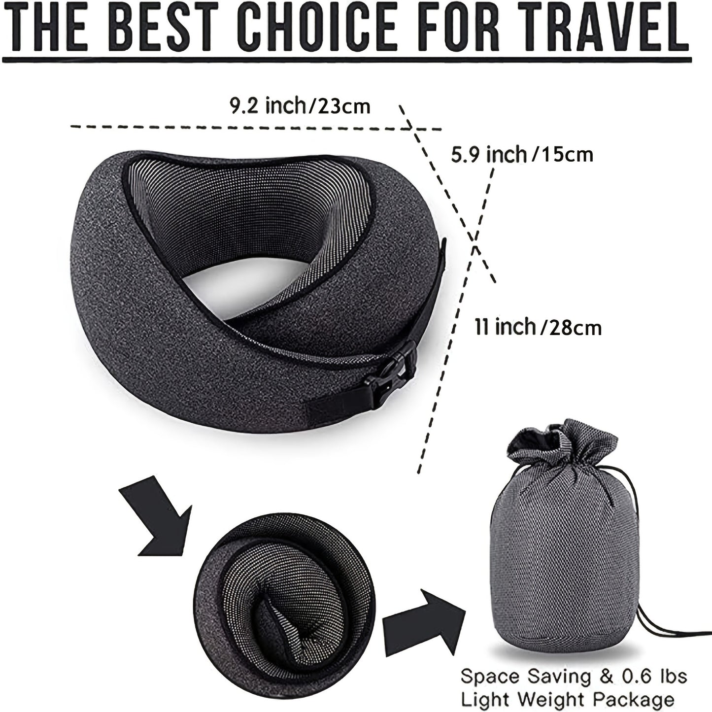 Travel in Comfort: Black Memory Foam Neck Pillow with Breathable Cover - Machine Washable!