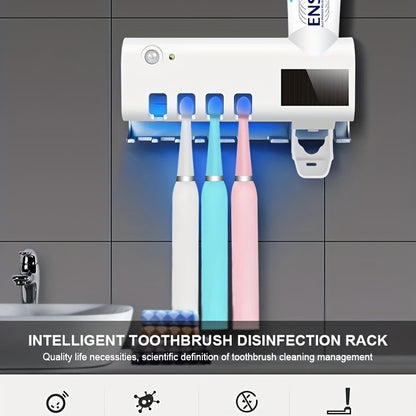 UV-Free Smart Toothbrush Disinfector with Automatic Squeeze Toothpaste Dispenser and Wall Mounted Holder