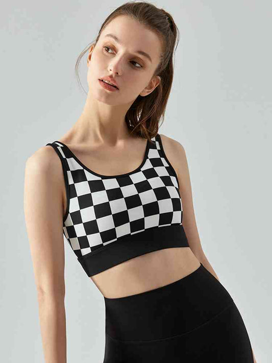 Round Neck Plaid Cropped Sports Tank Top