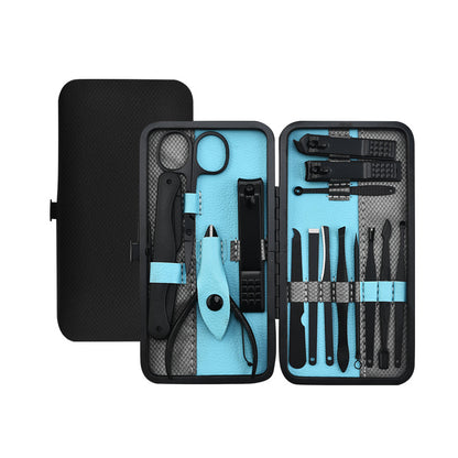 10/15/25 pcs Stainless Steel Manicure Kit with Black Leather Travel Case - Perfect for Men and Women - Includes Nail Clippers and Other Essentials