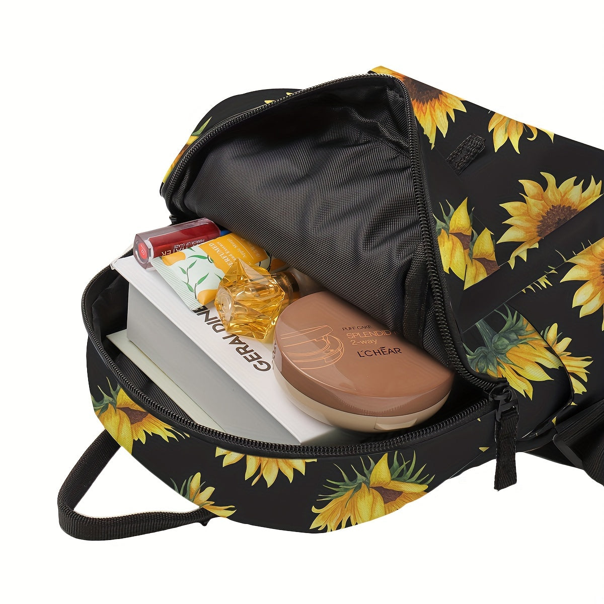 Sac à dos élégant avec fermeture éclair et imprimé tournesol – Parfait pour l'école et un usage quotidien. 