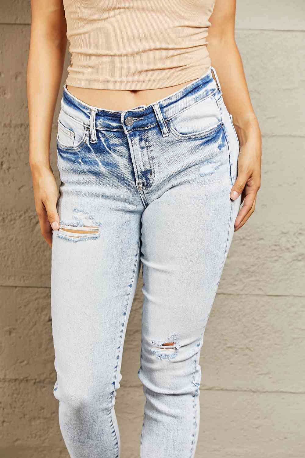 BAYEAS Jean skinny taille mi-haute délavé à l'acide