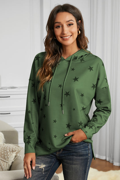 Star Print Drawstring Detail Hoodie