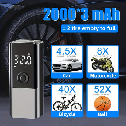 6000mAh Cordless Car Tire Inflator Pump - Portable Air Compressor With LED Light & 150PSI Power For Cars, Bikes & More!