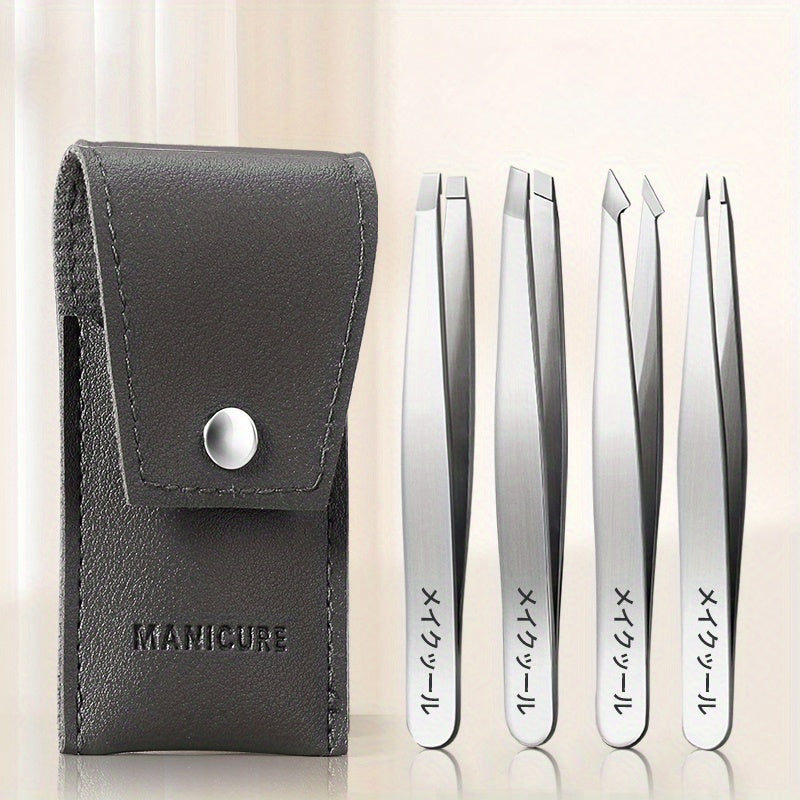 Tweezers Set, 4 Pcs Professional Stainless Steel Tweezers, Eyebrow Tweezer Set For Eyebrows, Facial Hair